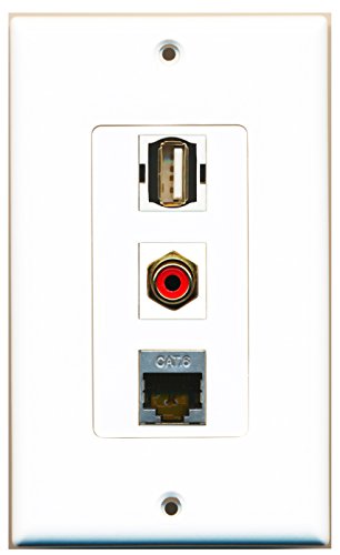 RiteAV - 1 Port RCA Red and 1 Port USB A-A and 1 Port Shielded Cat6 Ethernet Decorative Wall Plate Decorative