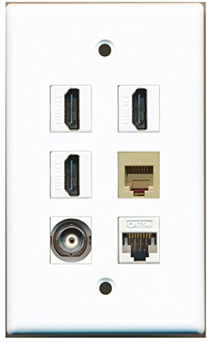 RiteAV - 3 HDMI 1 Port Phone RJ11 RJ12 Beige 1 Port BNC 1 Port Cat5e Ethernet White Wall Plate