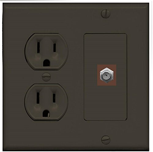 RiteAV (2 Gang Decorative) 15 Amp Round Power Outlet Coax Cable TV Wall Plate - Brown