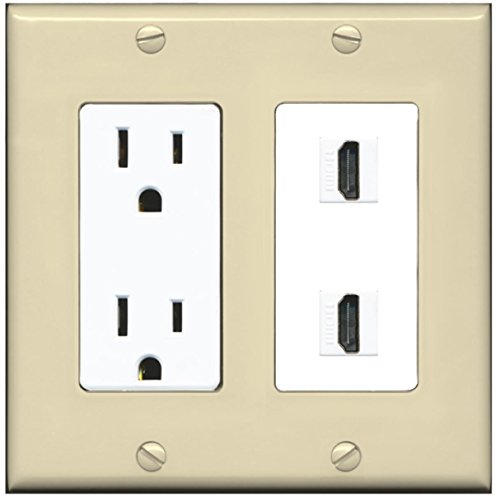 RiteAV - 15 Amp Power Outlet 2 Port HDMI Decorative Wall Plate - Ivory/White