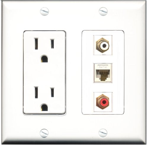 RiteAV - 15 Amp Power Outlet 1 Port RCA Red 1 Port RCA White 1 Port Cat6 Ethernet Ethernet White Decorative Wall Plate
