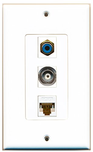 RiteAV - 1 Port RCA Blue and 1 Port BNC and 1 Port Cat6 Ethernet White Decorative Wall Plate Decorative