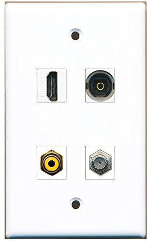 RiteAV - 1 Port HDMI 1 Port RCA Yellow 1 Port Coax Cable TV- F-Type 1 Port Toslink Wall Plate