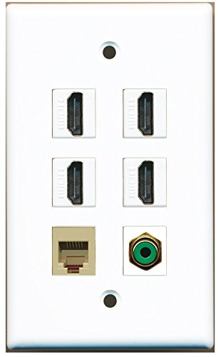 RiteAV - 4 HDMI 1 Port RCA Green 1 Port Phone RJ11 RJ12 Beige Wall Plate