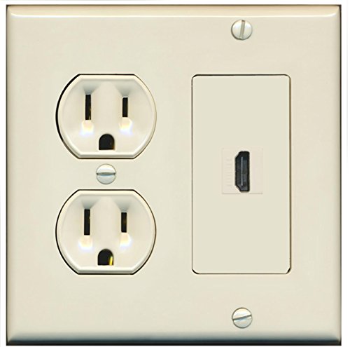 RiteAV (2 Gang Decorative) 15 Amp Round Power Outlet HDMI TV Wall Plate - Light Almond