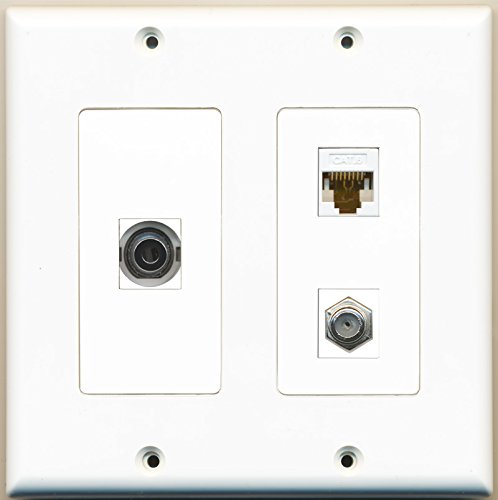 RiteAV - 1 Port Coax Cable TV- F-Type 1 Port 3.5mm 1 Port Cat6 Ethernet White - 2 Gang Wall Plate