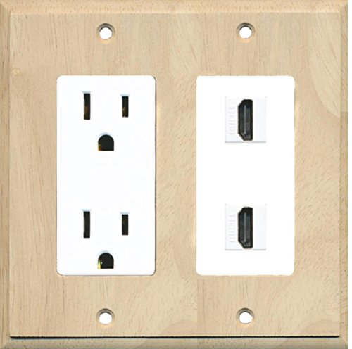 RiteAV - 15 Amp Power Outlet 2 Port HDMI Decorative Wall Plate - Wood/White