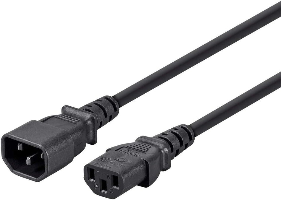 RiteAV 3-Prong Extension Cord - IEC 60320 C14 to IEC 60320 C13, 18AWG, 125 Volts, 6 Feet, Black