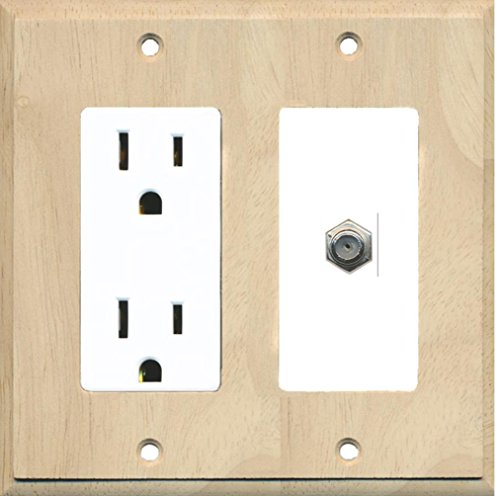 RiteAV - 15 Amp Power Outlet and 1 Port Coax Cable TV- F-Type Decorative Type Wall Plate - Wood/White