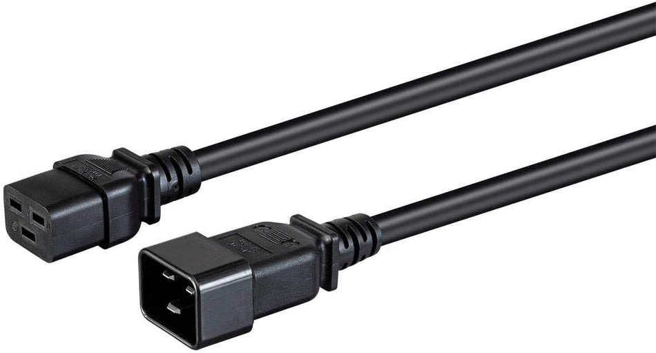 Heavy Duty Extension Cord - IEC 60320 C20 to IEC 60320 C19, 20 Amp, 5000 Watt, 250 Volt, 12AWG, 6 Feet, Black