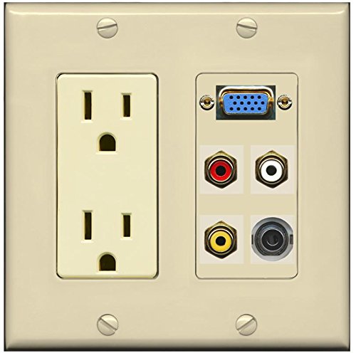 RiteAV (2 Gang) 15A Power Outlet Svga Composite 3.5mm Wall Plate Ivory