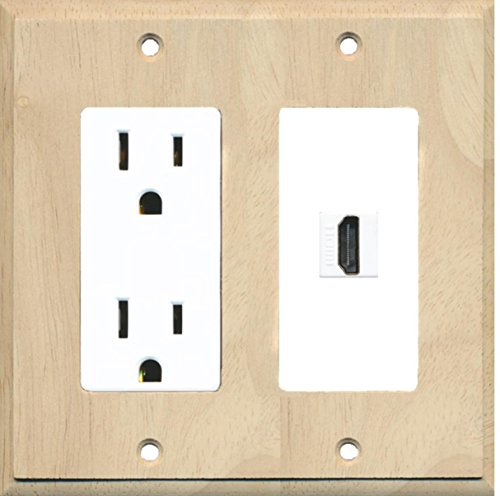 RiteAV - 15 Amp Power Outlet and 1 Port HDMI Decorative Type Wall Plate - Wood/White