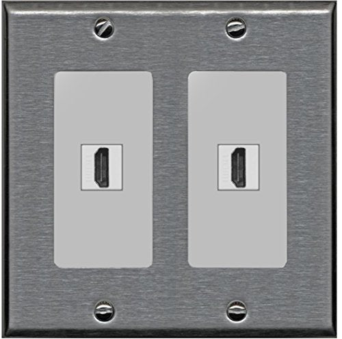 RiteAV - 2 Port HDMI - Dual Gang Decorative Wall Plate - Stainless Steel / Gray