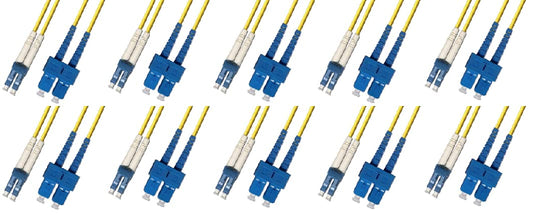 3 Meter Singlemode Duplex Fiber Optic Cable (9/125) - LC to SC - Yellow - 10 Pack