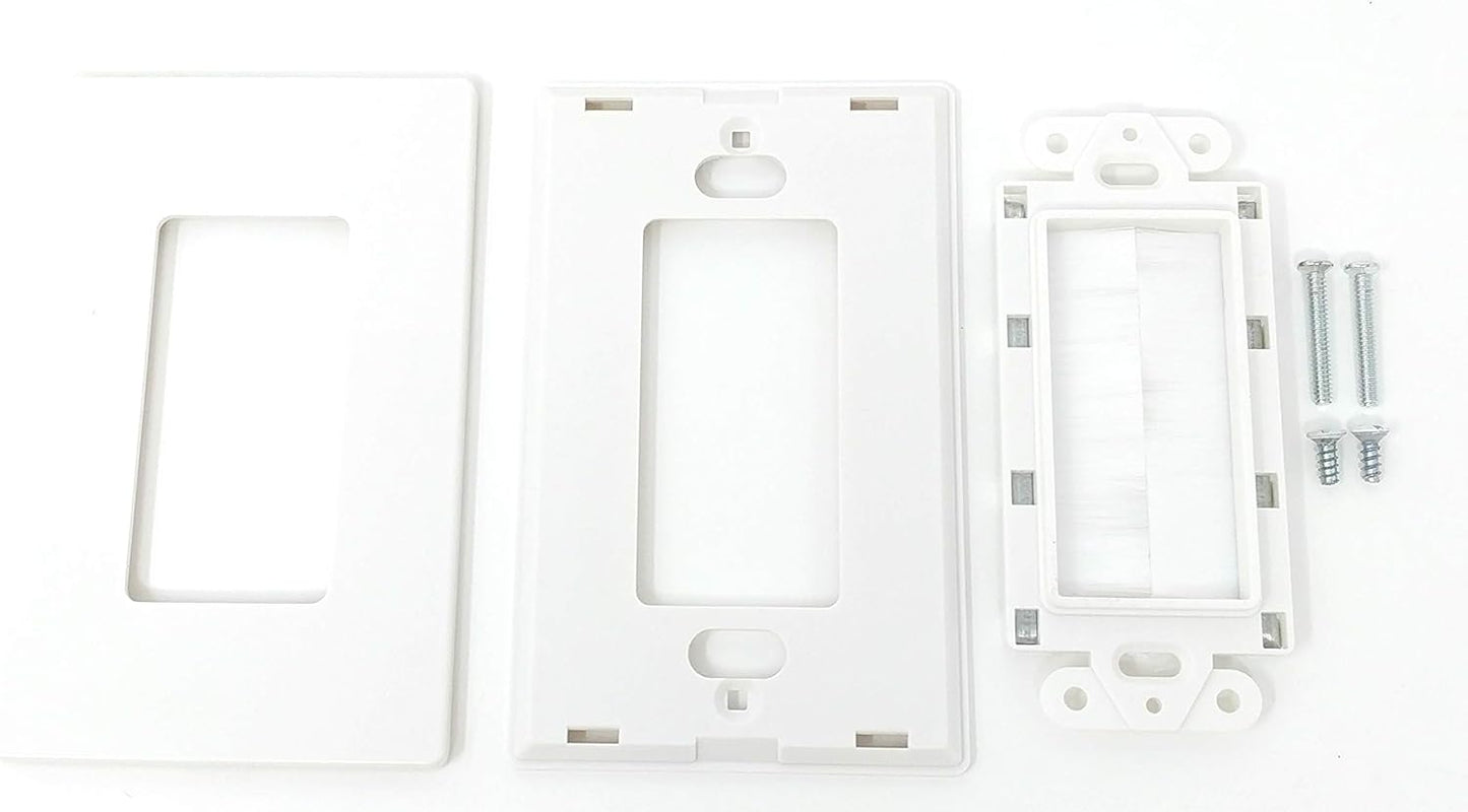 RiteAV - Single Gang Screwless Wall Plate with Brush Bristles - White [Now Fits Larger Cables]
