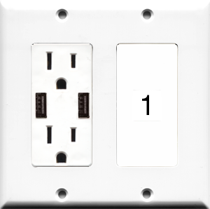 Custom 2 Gang USB Charger + Outlet Wall Plate with 1 Keystone Port