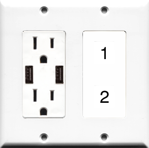 Custom 2 Gang USB Charger + Outlet Wall Plate with 2 Keystone Ports
