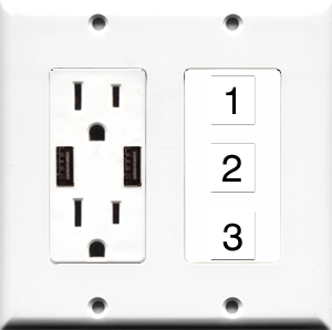 Custom 2 Gang USB Charger + Outlet Wall Plate with 3 Keystone Ports