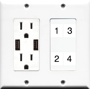 Custom 2 Gang USB Charger + Outlet Wall Plate with 4 Keystone Ports