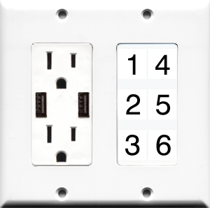 Custom 2 Gang USB Charger + Outlet Wall Plate with 6 Keystone Ports