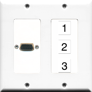 Custom 2 Gang VGA White Wall Plate with 3 Keystone Ports