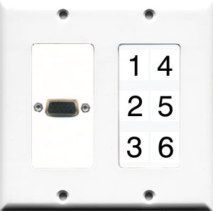 Custom 2 Gang VGA White Wall Plate with 6 Keystone Ports