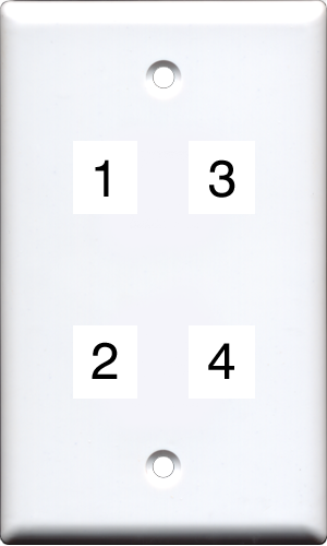 Custom 1 Gang White Wall Plate with 4 Keystone Ports