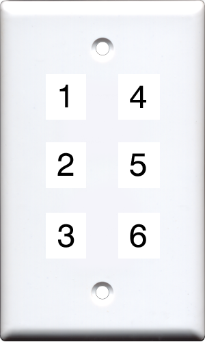 Custom 1 Gang White Wall Plate with 6 Keystone Ports