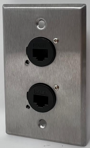 2 Port Cat6 D Series Heavy Duty Pass Through Solderless Stainless Steel Wall Plate