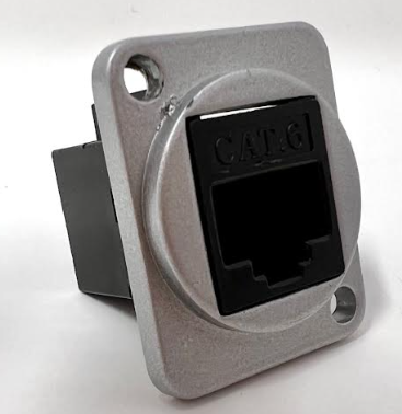 Cat 6 D Series Chassis Panel Mount Connector Pass Through Solderless Bulkhead Coupler, Silver Metal Housing/Black Cat 6