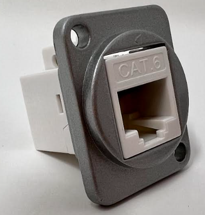 Cat 6 D Series Chassis Panel Mount Connector Pass Through Solderless Bulkhead Coupler, Silver Metal Housing/White Cat 6
