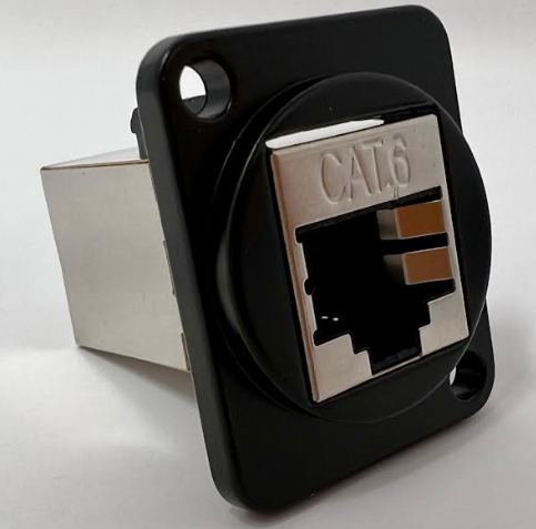 Cat 6 D Series Chassis Panel Mount Connector Pass Through Solderless Bulkhead Coupler, Black Metal Housing/Shielded Cat6