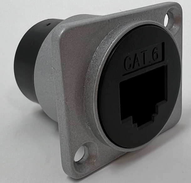 Cat 6 D Series  Heavy Duty Chassis Panel Mount Connector Pass Through Solderless Bulkhead Coupler, Silver Metal Housing