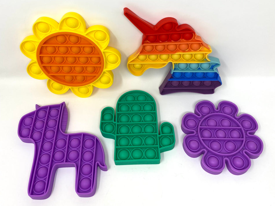Fidget Silicone Sensory Toy Cute Shapes Multi-Pack (Unicorn-shaped Head, Unicorn-shaped Head, Cactus, Flower and Sunflower)