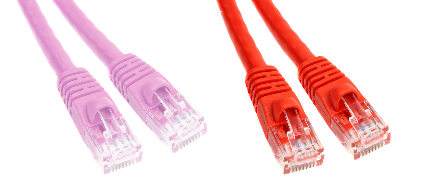 Mixed Colors Ethernet Cables with Boots 1ft Red&Pink