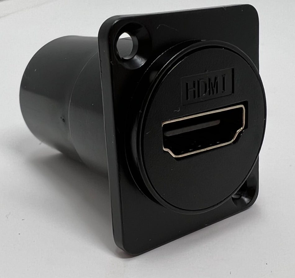 HDMI D Series Heavy Duty Chassis Panel Mount Connector Pass Through Solderless Bulkhead Coupler, Black Metal Housing - HDMI Angled Exit