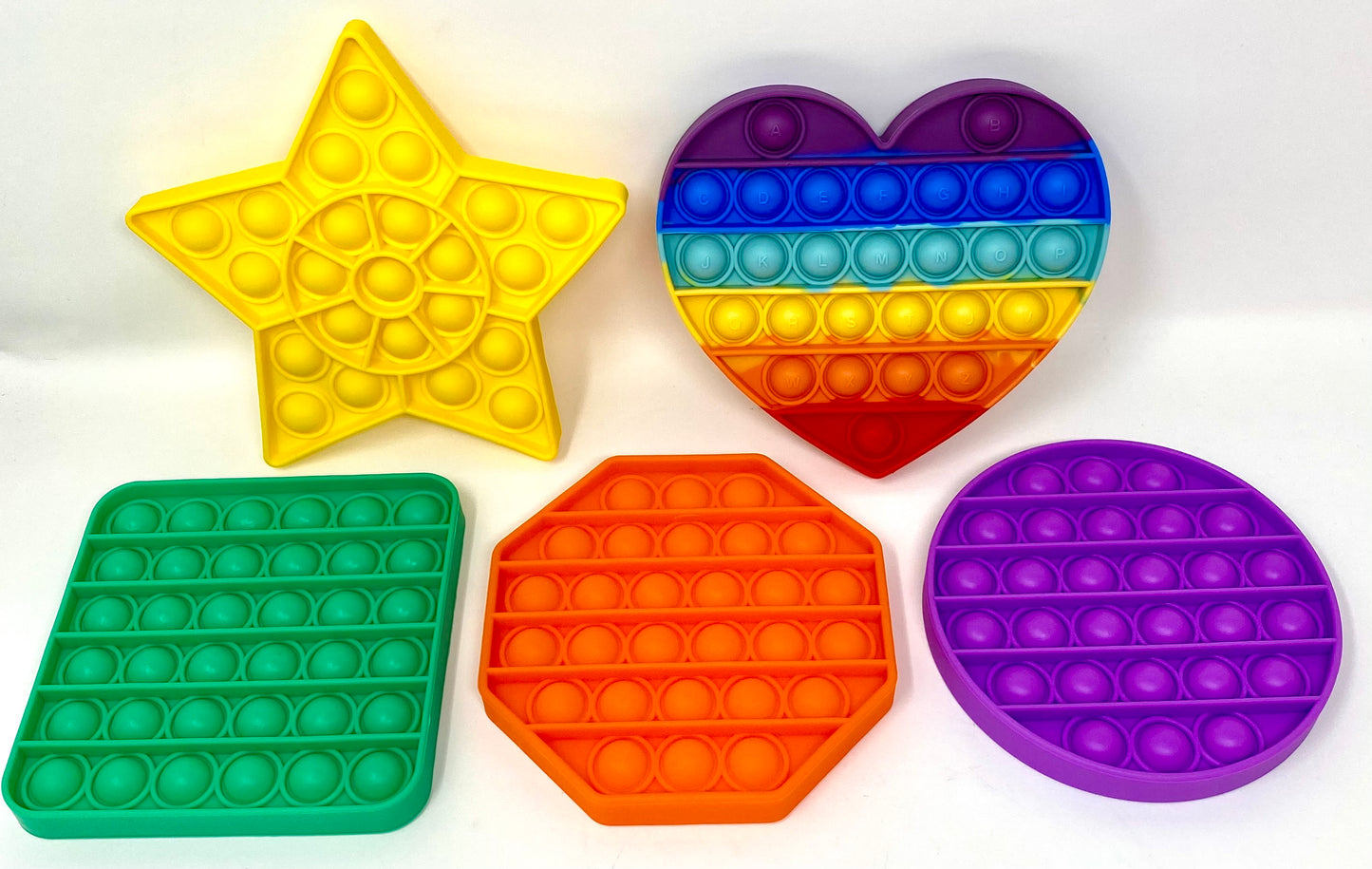 Fidget Silicone Sensory Toy Various Shapes Multi-Pack (Circle, Square, Octagon, Heart and Star)