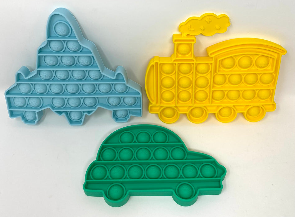 Fidget Silicone Sensory Toy Transportation Shapes Multi-Pack (Car, Train and Fighter Jet)
