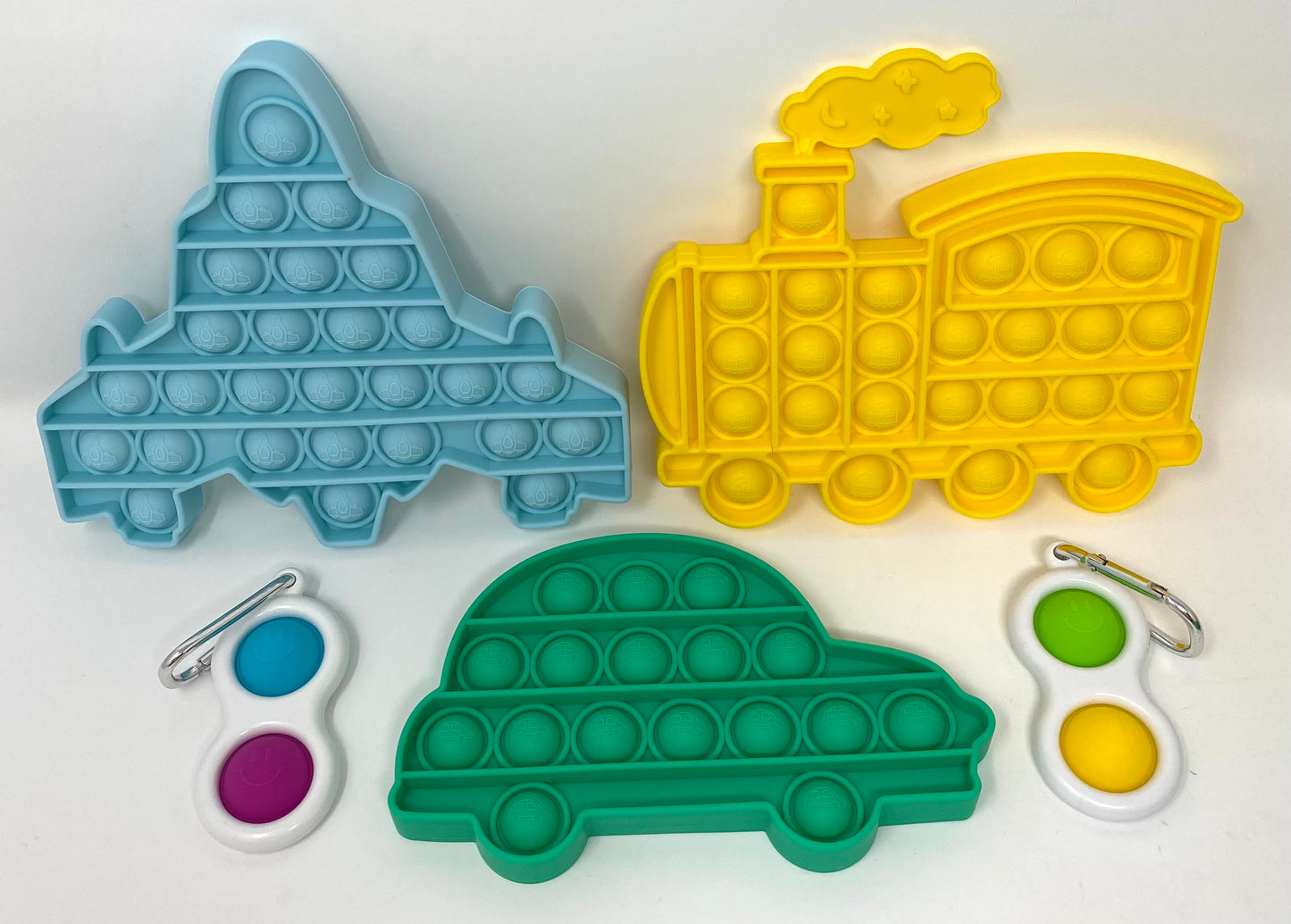 Fidget Silicone Sensory Toy Transportation Shapes Multi-Pack (Car, Train and Fighter Jet)