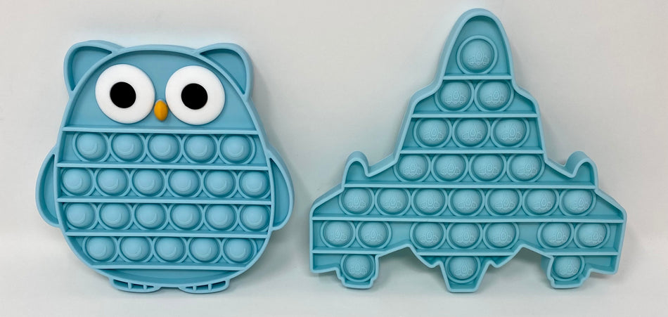 Fidget Silicone Sensory Toy Blue Shapes Multi-Pack (Owl and Fighter Jet)