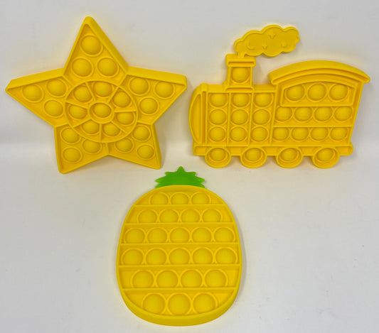 Fidget Silicone Sensory Toy Yellow Shapes Multi-Pack (Star, Train and Pineapple)