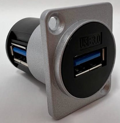 Products USB 3.0 A-type Female D Series Heavy Duty Chassis Panel Mount Connector Pass Through Solderless Bulkhead Coupler, Silver Metal Housing/Angled Exit