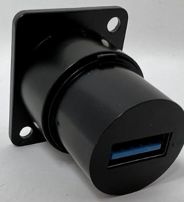 USB 3.0 A-type Female D Series Heavy Duty Chassis Panel Mount Connector Pass Through Solderless Bulkhead Coupler, Black Metal Housing/Straight Exit