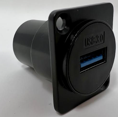 USB 3.0 A-type Female D Series Heavy Duty Chassis Panel Mount Connector Pass Through Solderless Bulkhead Coupler, Black Metal Housing/Straight Exit
