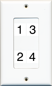 Custom 1 Gang Decorative Style White Wall Plate with 4 Keystone Ports