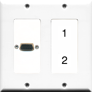 Custom 2 Gang VGA White Wall Plate with 2 Keystone Ports