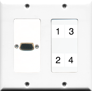 Custom 2 Gang VGA White Wall Plate with 4 Keystone Ports