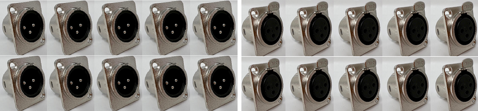 XLR 3 Pole Male and Female (10 each) D Series Heavy Duty Chassis Panel Mount Connector Bulkhead Coupler Pack, Silver Metal Housing/Solder Contacts on back (20 Pack/10 of each type)